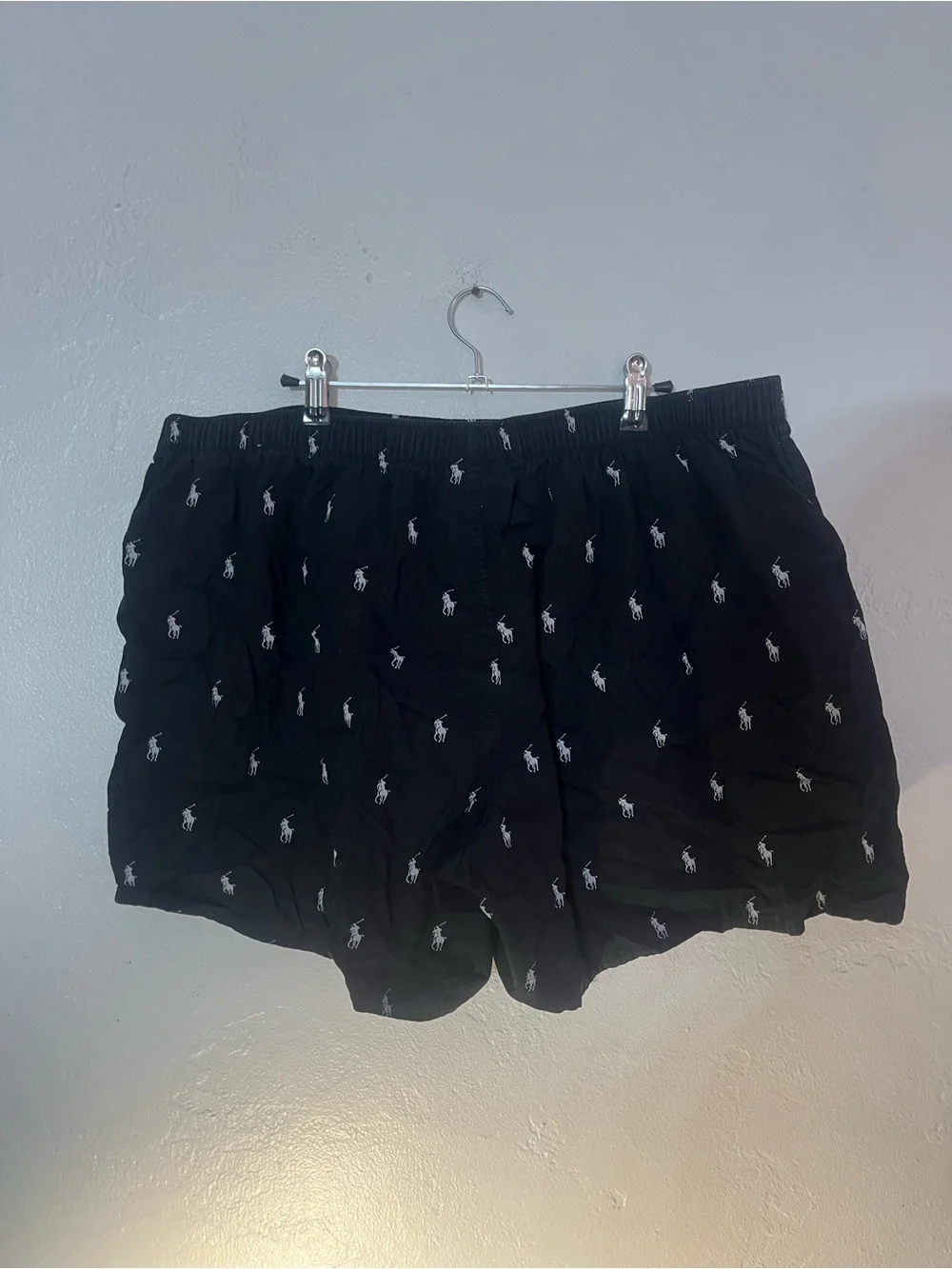 New Ralph Lauren Black Polo Logo Boxer Shorts Boxers Black and White Horse Print